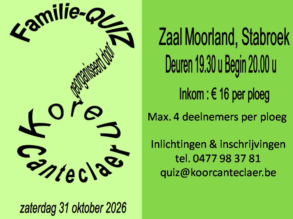 Familiequiz - Koor Canteclaer - zaterdag 31 oktober