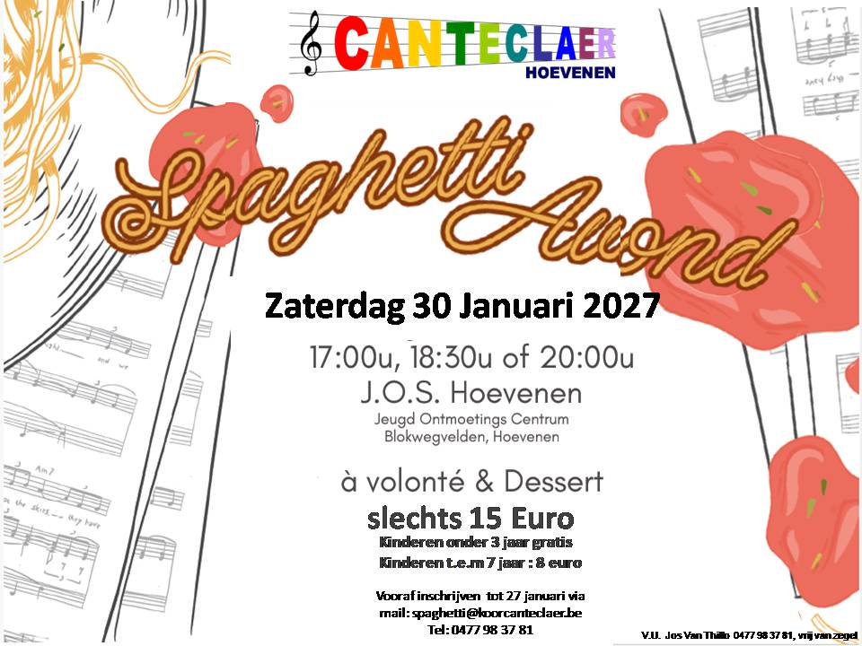 Spaghetti avond - Koor Canteclaer - 30 januari 2027